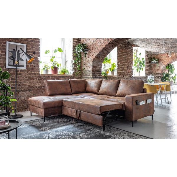 Iš dirbtinės odos sulankstoma kampinė sofa rudos spalvos (su kairiuoju kampu) Lofty Lilly – Miuform-image-4
