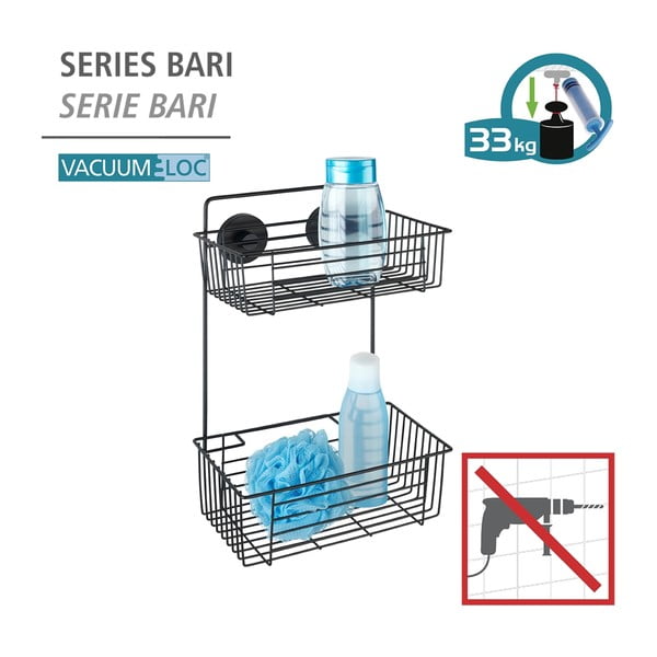 Juoda sieninė dviejų aukštų lentyna vonios kambariui Wenko Vacuum-Loc® Pavia-image-4