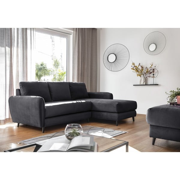 Tamsiai pilkos spalvos aksominė kampinė sofa su pakoja Miuform Cozy Claire, dešinysis kampas-image-2