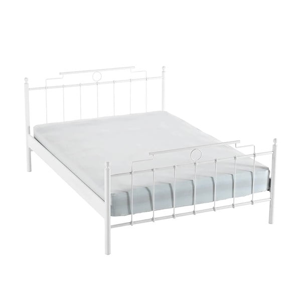 Iš metalo dvigulė lova baltos spalvos su lovos grotelėmis 140x200 cm Hatkus – Kalune Design