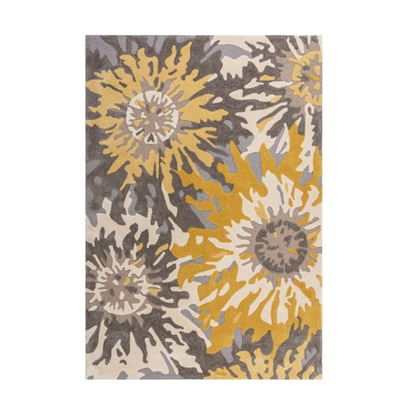 Pilkos ir geltonos spalvos kilimas Flair Rugs Soft Floral, 120 x 170 cm