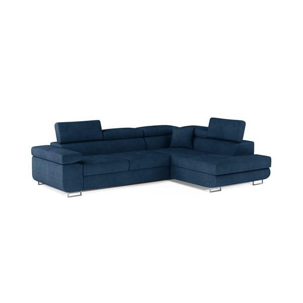 Mėlynos spalvos iš velveto sulankstoma/su sandėliavimo vieta kampinė sofa (su dešiniuoju kampu/„L“ formos) Anton – ELTAP-image-2