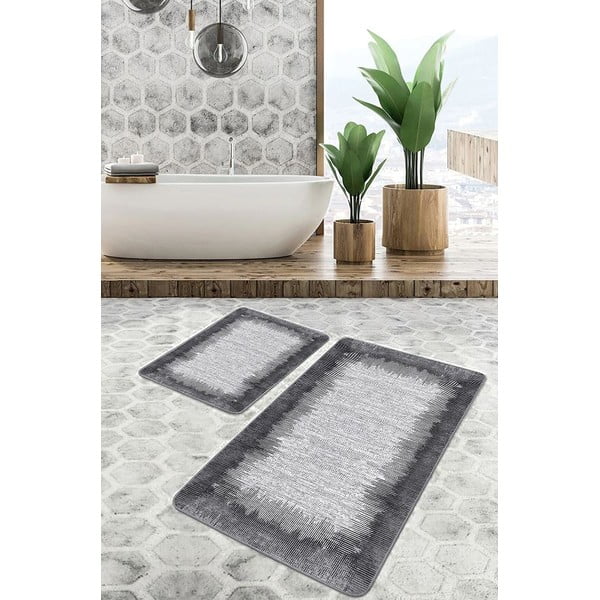 Vonios kilimėliai juodos spalvos/pilkos spalvos 2 vnt. 60x100 cm – Mila Home-image-2