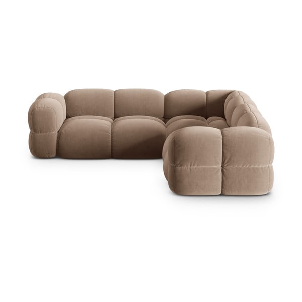 Rudos spalvos iš velveto kampinė sofa Loretto – Cosmopolitan Design