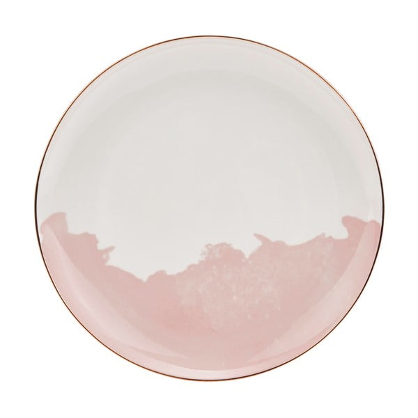 2 rožinės ir baltos spalvos porcelianinių desertinių lėkščių rinkinys Westwing Collection Rosie, ø 21 cm