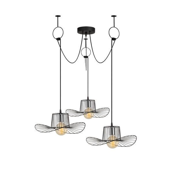 Juodos spalvos kabantis šviestuvas ø 78 cm su metaliniu gaubtu Tel – Opviq lights-image-2