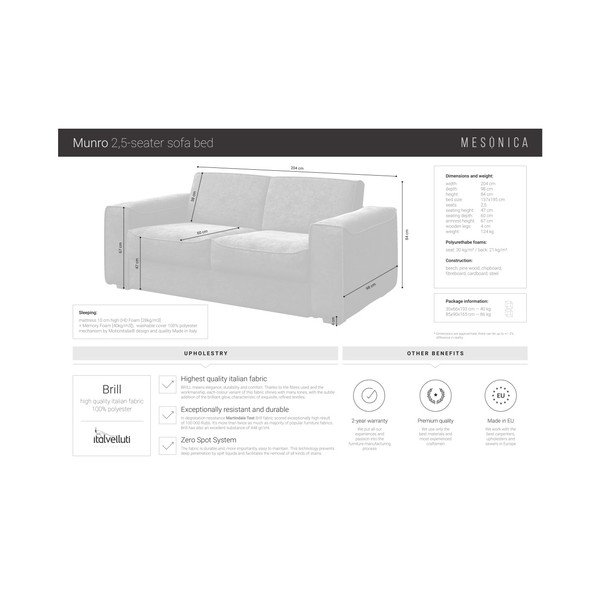 Tamsiai mėlyna sofa-lova MESONICA Munro, 204 cm-image-4
