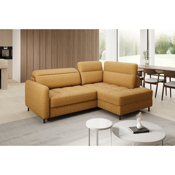 Geltonos spalvos iš velveto sulankstoma/su sandėliavimo vieta kampinė sofa (su dešiniuoju kampu/„L“ formos) Barea – ELTAP-image-3