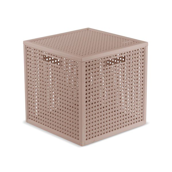 Pilkai rožinės spalvos iš perdirbto plastiko daiktadėžė su dangčiu 28x28x28 cm Kaya Cube – Curver