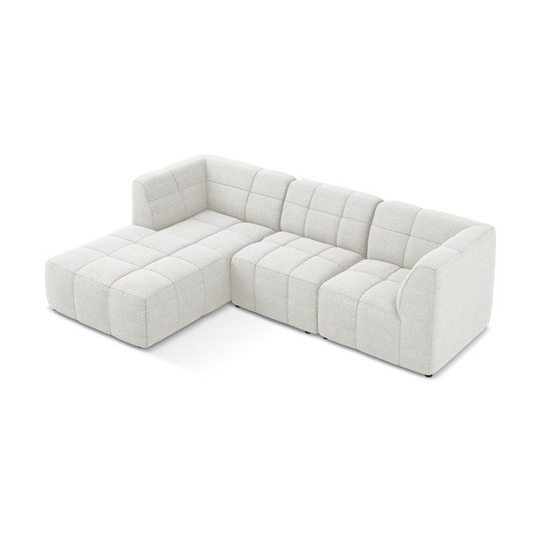 Baltos spalvos kampinė sofa iš boucle (su kairiuoju kampu/su gultu) Aloha – Makamii-image-3