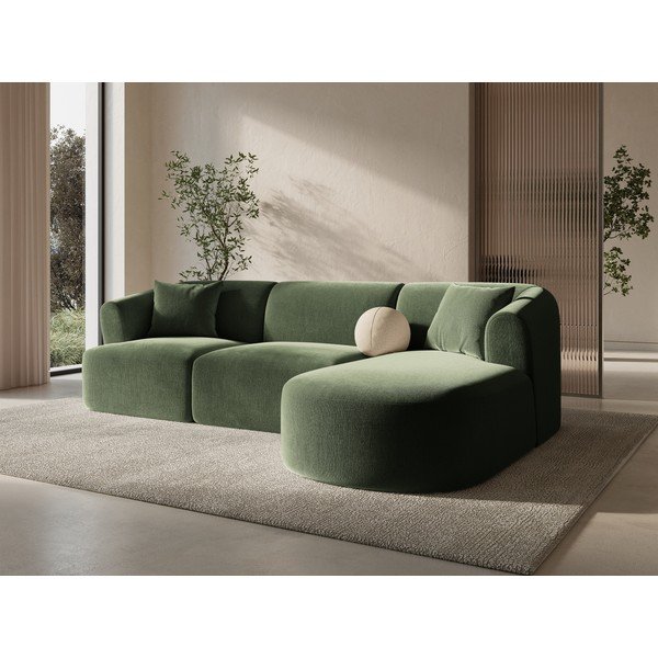Žalios spalvos kampinė sofa iš velveto (su dešiniuoju kampu/su gultu) Campi – Cosmopolitan Design-image-1