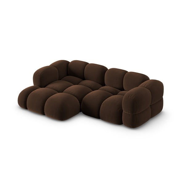 Tamsiai rudos spalvos iš velveto kampinė sofa (su kairiuoju kampu/su gultu) Loretto – Cosmopolitan Design-image-3