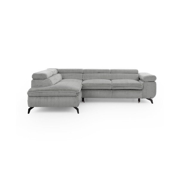 Šviesiai pilkos spalvos kampinė sofa iš kordinio velveto (su kairiuoju kampu/„L“ formos) Marbeya  – Ropez