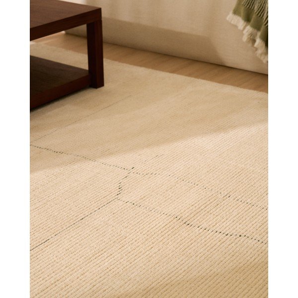Rankų darbo kreminės spalvos iš medvilnės mišinio kilimas 230x160 cm Lisdan – Kave Home-image-1