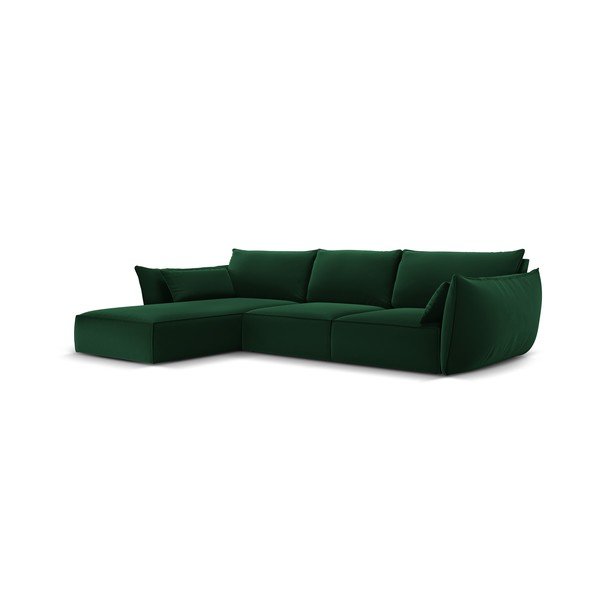 Tamsiai žalios spalvos iš velveto kampinė sofa (su kairiuoju kampu/su gultu) Vanda – Mazzini Sofas-image-2