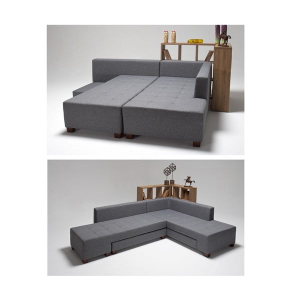 Pilka kampinė sofa-lova Balcab Home Bailey, dešinysis kampas-image-4