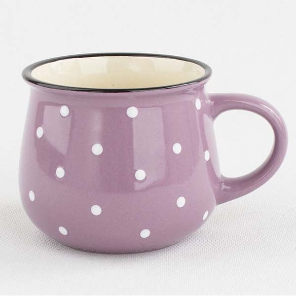 Violetinis keraminis puodelis su taškeliais Dakls, 0,7 l talpos