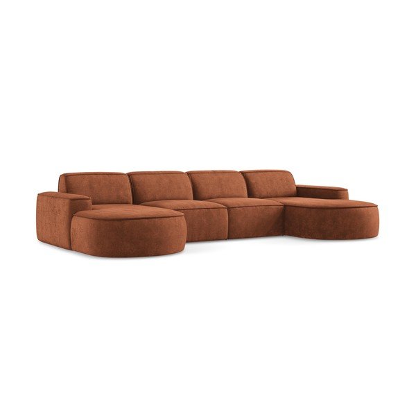 Terakotos spalvos iš šenilinio audinio kampinė sofa („U“ formos) Omao – Makamii-image-3