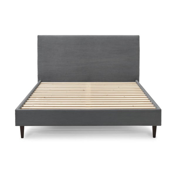 Tamsiai pilka velvetinė dvigulė lova Bobochic Paris Anja Dark, 180 x 200 cm-image-1