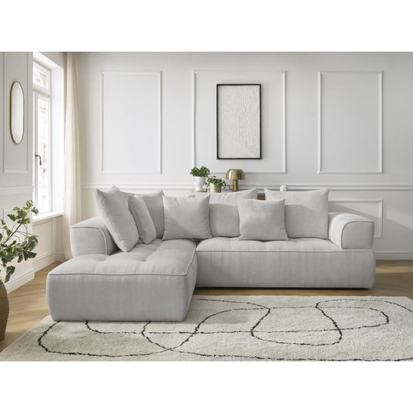 Šviesiai pilkos spalvos iš šenilinio audinio kampinė sofa (su kairiuoju kampu/„L“ formos) Whesley – Bobochic Paris-image-1