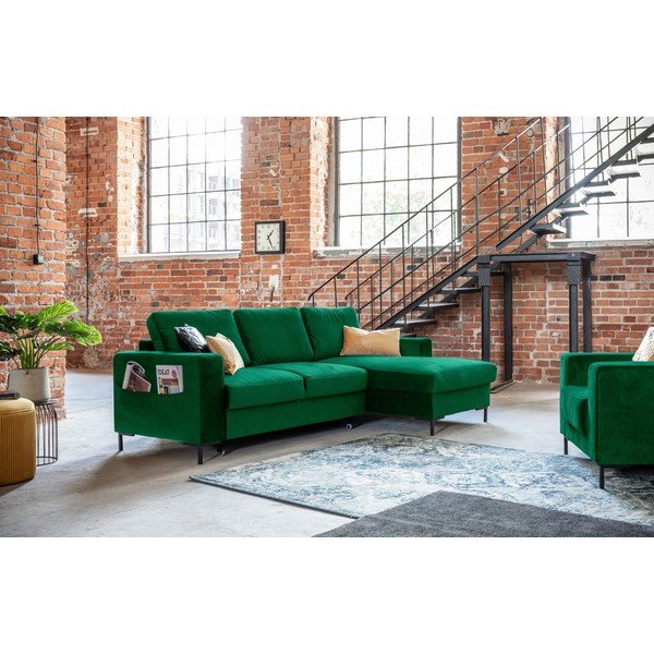 Žalia aksominė kampinė sofa Miuform Lofty Lilly, dešinysis kampas-image-3