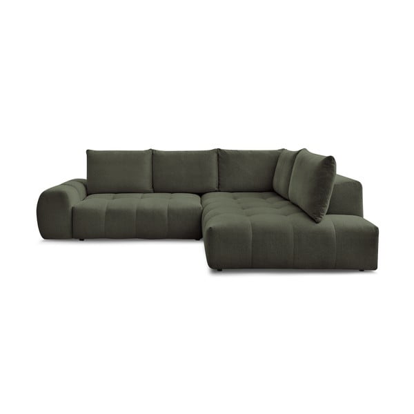 Žalios spalvos iš šenilinio audinio sulankstoma/su sandėliavimo vieta kampinė sofa (su dešiniuoju kampu/„L“ formos) Everest – Bobochic Paris