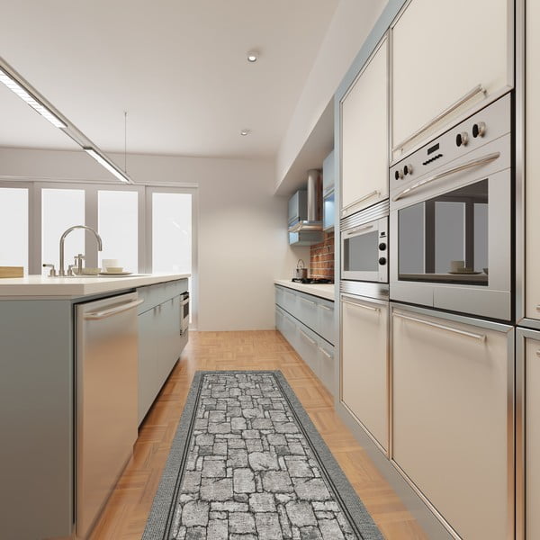 Veliūrinis pilkas kilimas Floorita Velour Grigio, 55 x 240 cm-image-2