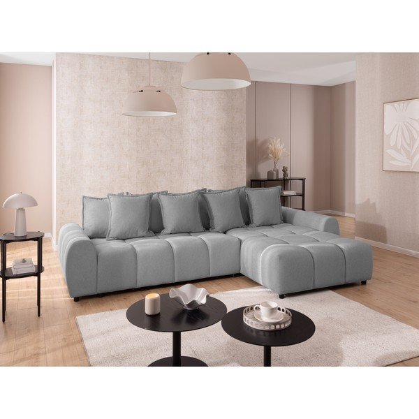 Pilkos spalvos kampinė sofa (su dešiniuoju kampu/su gultu) Albane  – Ropez-image-1