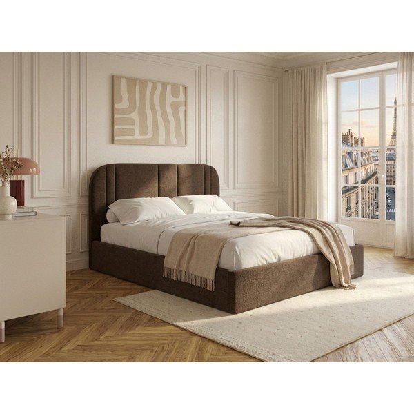 Rudos spalvos dvigulė lova audiniu dengta su sandėliavimo vieta su lovos grotelėmis 160x200 cm Sidney – Bobochic Paris-image-1