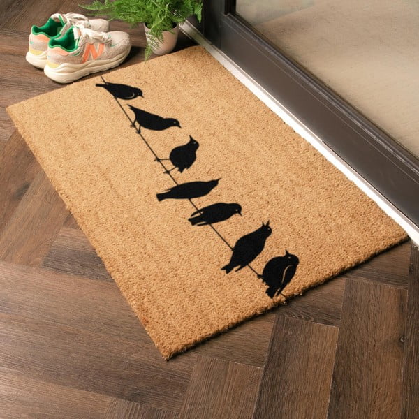 Iš kokoso pluošto grindų kilimėlis 40x60 cm Birds On a Wire – Artsy Doormats-image-1