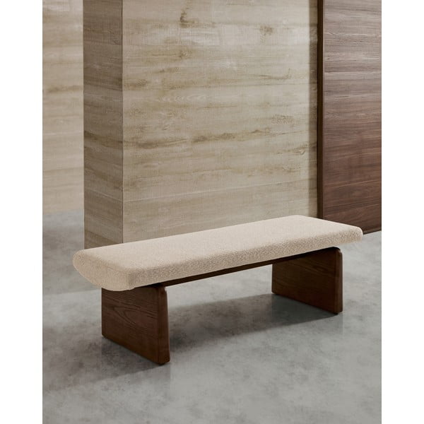 Smėlio spalvos/tamsios natūralios spalvos iš šenilinio audinio suolas Topaz – Kave Home-image-2