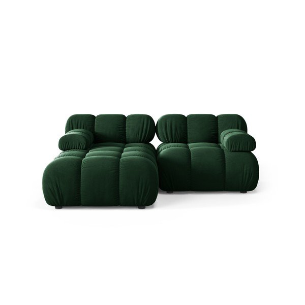 Tamsiai žalios spalvos modulinė kampinė sofa iš velveto (su kairiuoju kampu/su gultu) – Micadoni 