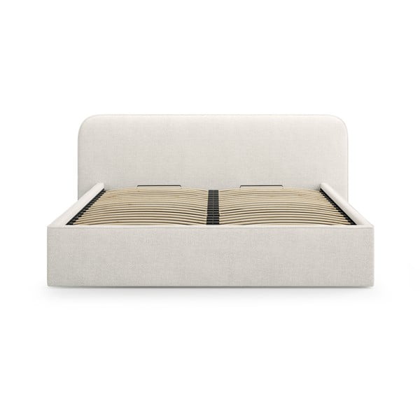 Šviesiai pilkos spalvos dvigulė lova audiniu dengta su sandėliavimo vieta su lovos grotelėmis 140x200 cm Elizabeth – Micadoni -image-4