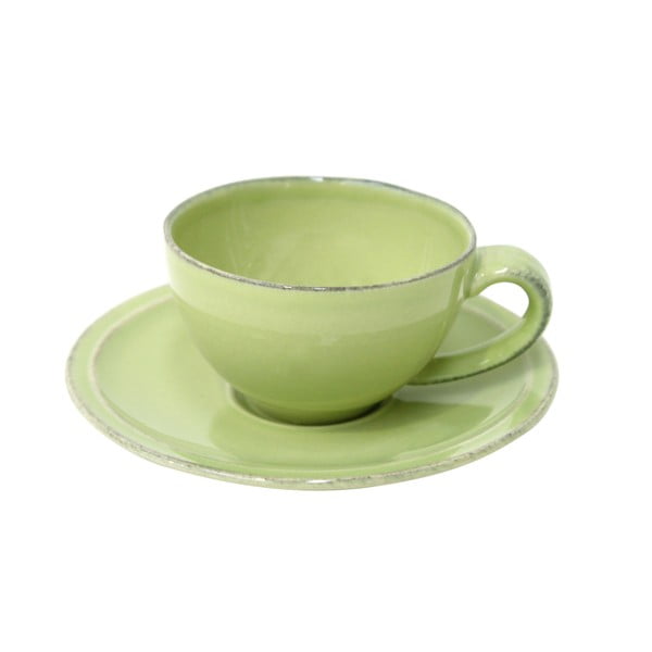 Žalios spalvos akmens masės kavos puodelis su lėkštele "Costa Nova Friso", 90 ml
