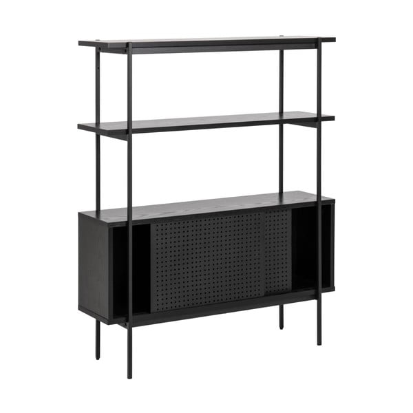 Knygų spinta  juodos spalvos iš uosio su stumdomomis durimis 94x114 cm Angus – Actona-image-3