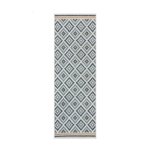 Geltonos spalvos/mėlynos spalvos lauko ir vidaus kilimas 80x230 cm Zia Trellis – Flair Rugs