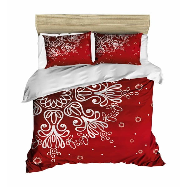 Dvigulės lovos patalynės ir paklodžių rinkinys "Raudona snaigė", 200 x 220 cm