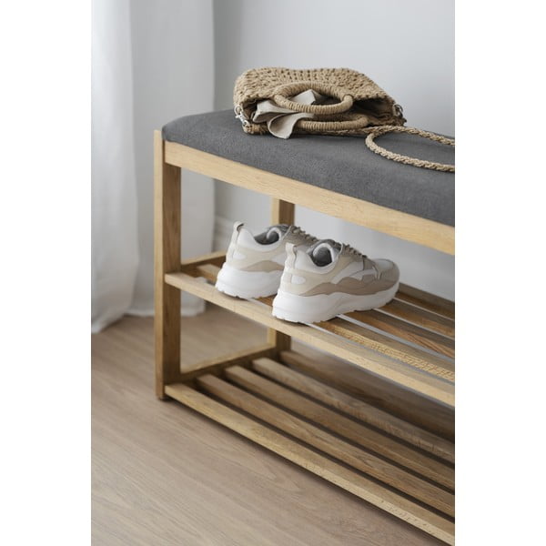 Iš ąžuolo masyvo spintelė batams natūralios spalvos su suoliuku Confetti – Rowico-image-1