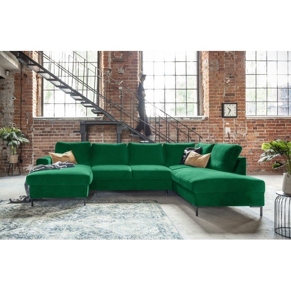 Žalia aksominė U formos sofa Miuform Lofty Lilly, dešinysis kampas-image-1