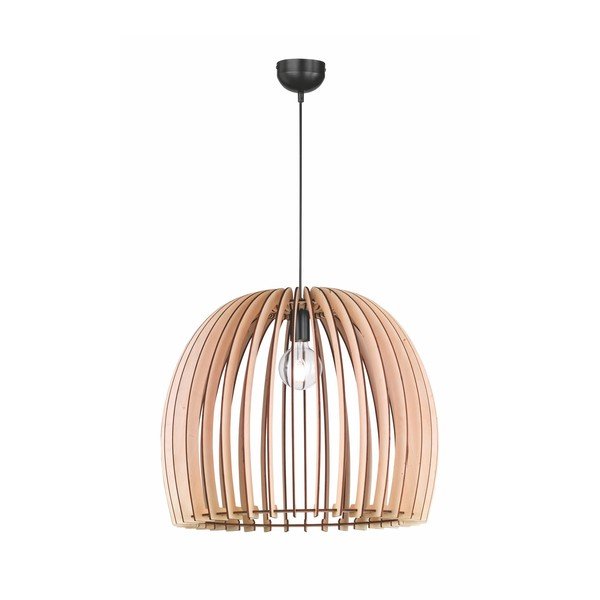 Smėlio spalvos pakabinamas šviestuvas iš medžio ir metalo Trio Wood, aukštis 150 cm