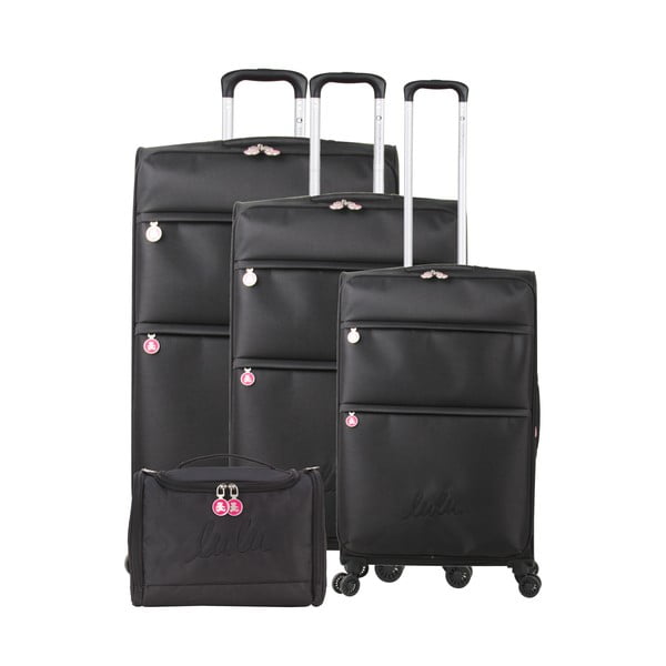 3 juodų lagaminų ant 4 ratukų ir kosmetinės rinkinys Lulucastagnette Bella