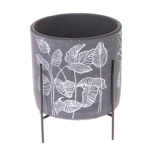Pilkos spalvos betoninis vazonas metaliniame stove Dakls Flowery, ø 16 cm