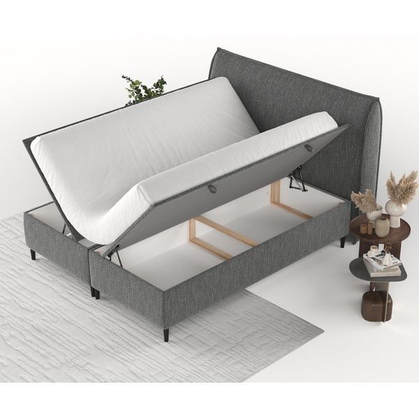 Dvigulė lova pilkos spalvos audiniu dengta su sandėliavimo vieta 180x200 cm Draco – Maison de Rêve-image-3
