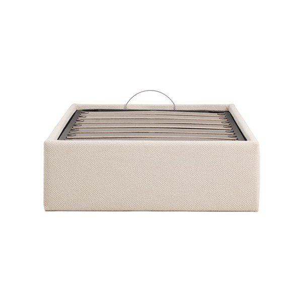 Kreminės spalvos iš šenilino viengulė lova audiniu dengta su sandėliavimo vieta/be galvūgalio su lovos grotelėmis 90x200 cm Nelzi – Kave Home-image-4