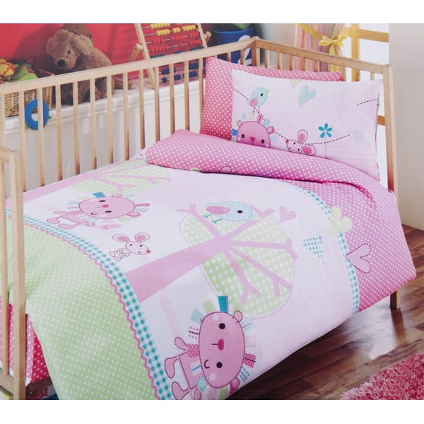 Vaikiškos patalynės ir paklodžių rinkinys, rožinis, žalias, 120x150 cm