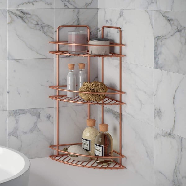 Kampinė vonios kambario lentyna su trimis aukštais Metaltex Copper-image-1
