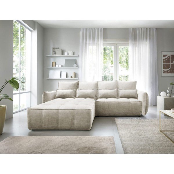 Smėlio spalvos iš velveto sulankstoma/su sandėliavimo vieta kampinė sofa (su kairiuoju kampu/su gultu) Campo – ELTAP-image-1