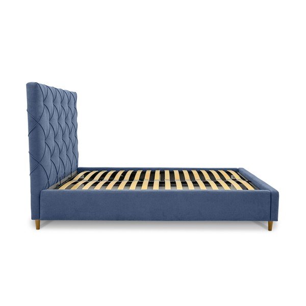 Dvigulė lova mėlynos spalvos audiniu dengta su sandėliavimo vieta su lovos grotelėmis 140x190 cm Bee – Scandic-image-3