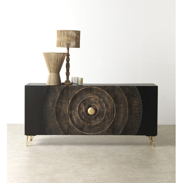 Juoda žema komoda iš mango medienos 160x75 cm Mango - Geese-image-1