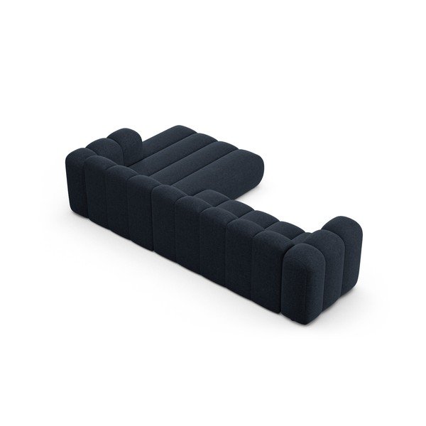 Tamsiai mėlynos spalvos kampinė sofa iš šenilinio audinio (su dešiniuoju kampu/su gultu) Lupine – Micadoni -image-3